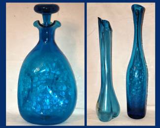 Blenko Decanter and Bud Vases