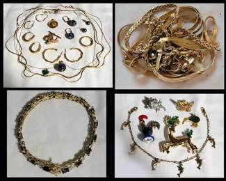 14K Gold Chain & Earrings with Globe Pendants,  14K Gold Earrings, Scrap Gold, Sterling Tennis Bracelet and Vintage Costume Pieces 