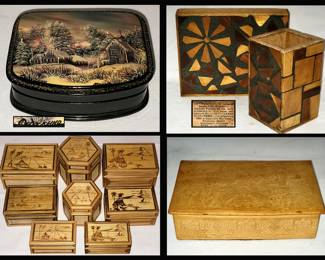 Russian Signed Box, Ecuadorian Boxes and Leather Box