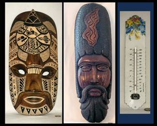 Attractive and Large Masks and Vintage Thermometer Made in France