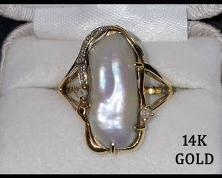 14K Gold and Pearl Ring Perhaps a Biwa Pearl