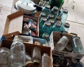 canning supplies, blue Ball jars