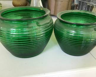Green glass vases