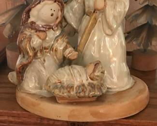 Pottery nativity stocking hanger