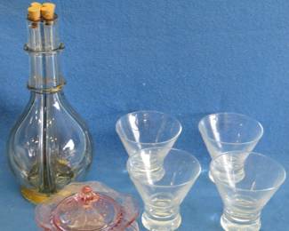 Lot 410. Candy dish, Made in France 4 place bottle, 4 beverage glasses