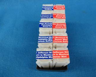 Lot 357. Five unopened bank-rolled tubes of Jefferson nickels as pictured