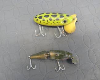 Lot 136. Vintage Arbogast 2 1/2" WWII-era Jitterbug and a CCBC 2 1/2" jointed Pikie