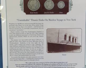 Lot 341. 1912 Liberty Head half, quarter and dime presented in a display that includes a historic photograph and historical comment.