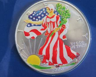 Lot 447. 2000 colorized Silver Eagle 1oz .999 fine silver