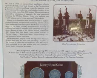 Lot 331. 1901 Liberty Head half, quarter and dime presented in a display that includes a historic photograph and historical comment.