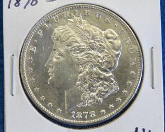 Lot 424. 1878 S AU Morgan Silver Dollar. Seven tail feathers.