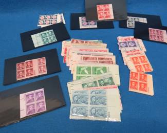 Lot 305. Well over 100 uncancelled US stamp plate blocks.&nbsp; Many denominations including fractional.&nbsp;