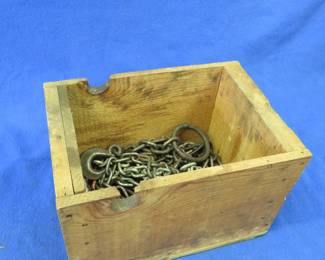 Lot 73. 1/4" chain pieces and a wooden box