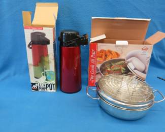 Lot 322. Air Pot and a four-piece stainless steel pan set