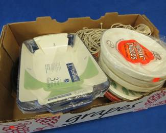 Lot 398. Paper plates, baking dish, and more