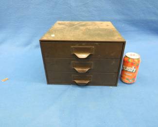 Lot 148. Three-drawer metal cabinet with electrical connectors and more