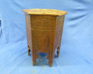 Lot 396. 18 1/2" tall wooden hexagon table