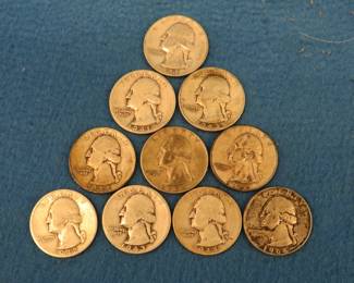 Lot 161. Ten silver Washington quarters