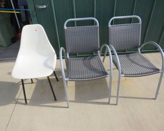 Lot 119. Three chairs. One is mid-century modern.