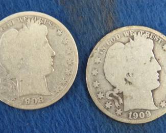 Lot 476. 1908 O & 1909 P Barber half dollars