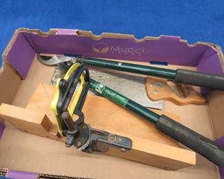 Lot 376. Stanley miter box with saw and pruning shears