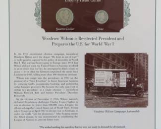 Lot 345. 1916 Liberty Head quarter and dime (no half dollar) presented in a display that includes a historic