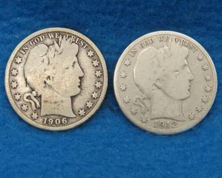 Lot 165. 1906 D and 1912 D Barber Head half dollars