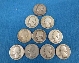 Lot 471. Ten silver Washington quarters