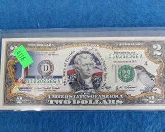 Lot 248. $2.00 bill with color overlay featuring the State of Florida