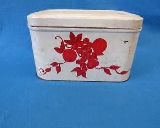 Lot 90. Vintage metal bread box with over 19 pounds of electrical misc. inside