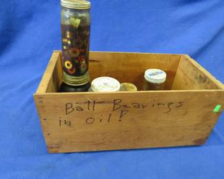 Lot 76. Lots of bearings most have been stored in an oil bath and a wooden crate