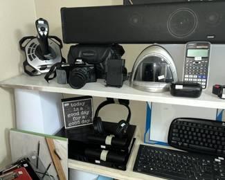 Minolta camera, dvd players, Homedics sleep sounds machine, ZVOX sound bar (sounds incredible!!)