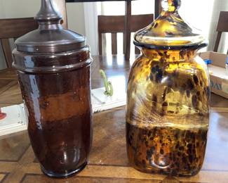 A pair of beautiful glass decanters
