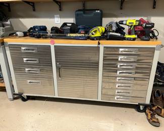 SEVILLE 12 drawer steel work bench w/ solid hardwood top!