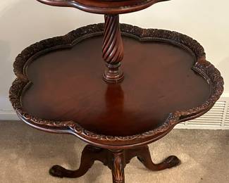 Carved Mahogany 2 Tier Pie Crust Table