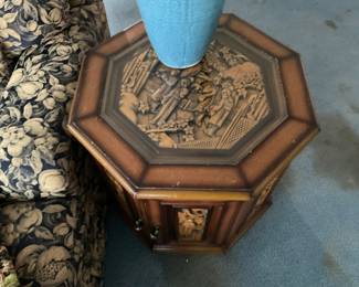 Carved side table $20, there are 2