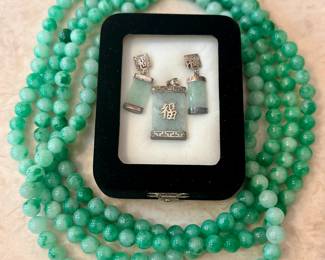 Sterling & Jade Necklace, Earrings, & Pendant