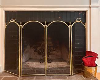Folding Brass Fireplace Screen