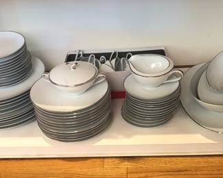 Set of Noritake "Colony" china - white with silver rim (service for 10+)