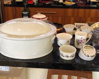 Large Pillivuyt oval casserole w/lid, ramekins
