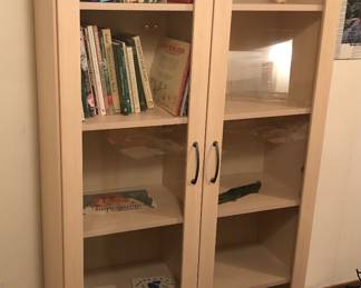 One of 2 Dania light wood bookcases with glass doors (37.5"W, 13.5"D, 71"H) - shelves are adjustable
