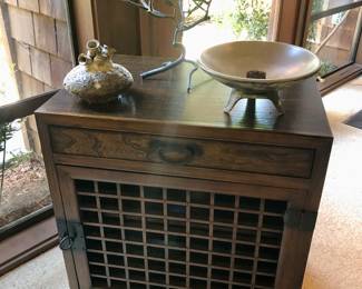 Wooden cabinet with drawer & lattice door - hinges on right (23"W, 16.5"D, 24.5"H)