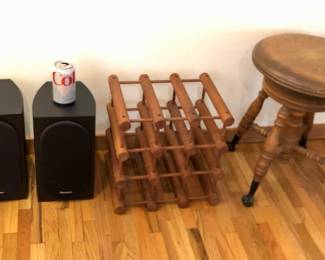 2013 Pioneer SP-BS522-LR speakers, (wine rack is SOLD), antique piano stool w/ ball & claw feet