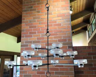 Erik Hoglund for Kosta Boda 15 candle chandelier, made in Sweden (27.5" wide - includes 9 extension rods + 1 extra glass votive)l