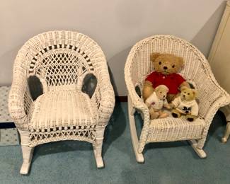 Childs wicker chairs + teddy bears