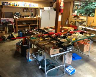 Double car garage packed with tools