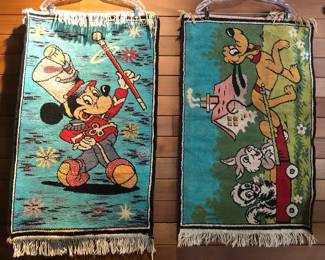 Vintage Mickey Mouse & Pluto rugs, 100% cotton, made in Belgium (21” x 34”)