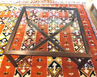 Square burnished iron & glass coffee table from Del-Teet (40” x 16.5”H)