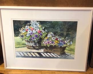 "Summer Flowers" watercolor by Crisse Bennett (1929-2016), framed 23" x 29". Purchased from Gallery North in 1993. Bennett was a regular exhibitor at the Edmonds Art Fair.