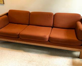 Vintage rust color sofa with oak frame - no crunchy foam! (80"L, 32"D, 25"H)
